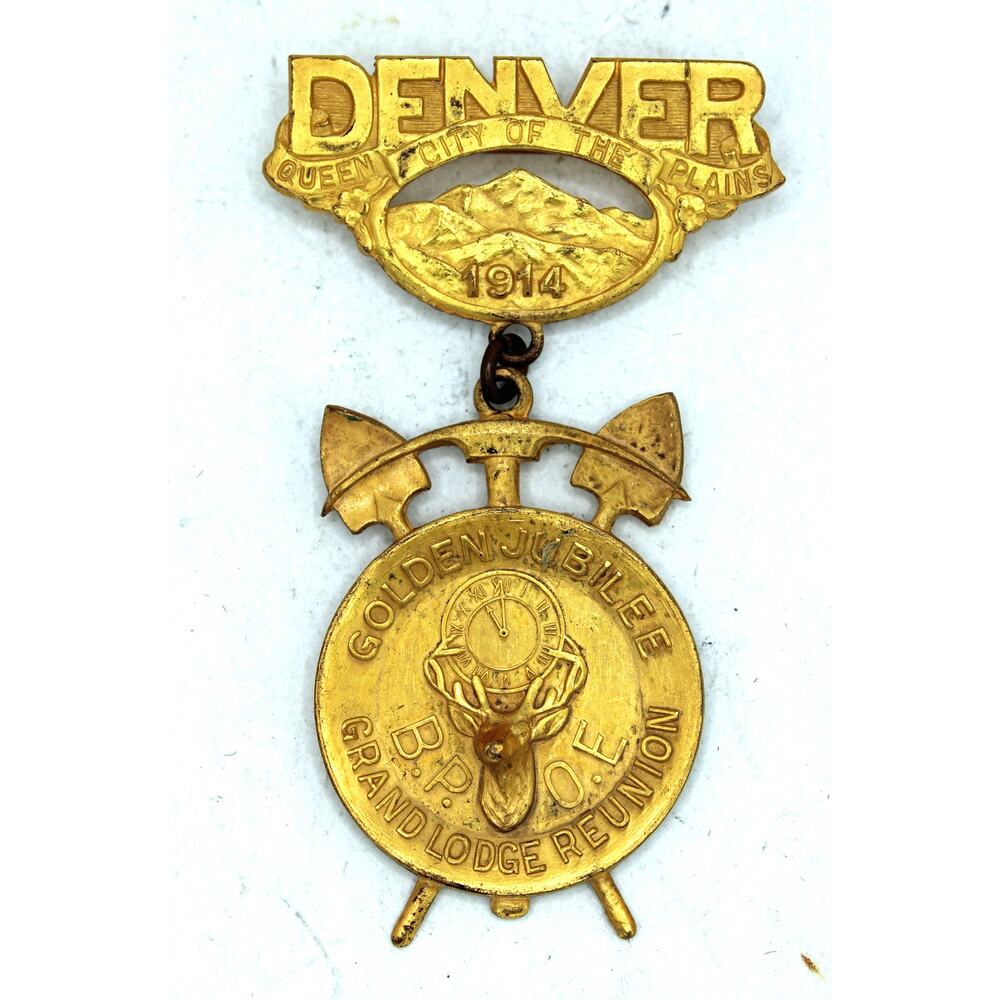 1914 Elks BPOE Grand Lodge Golden Jubilee Reunion Denver Colorado Badge